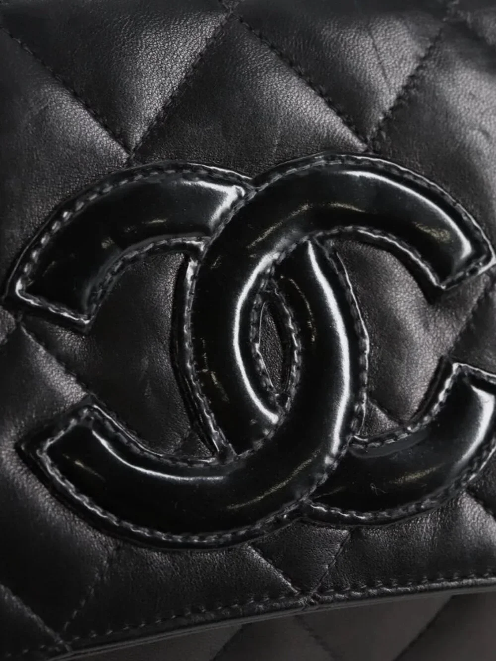 CHANEL Chain Hand Bag Lamb Skin Black Silver CC Auth 138566V